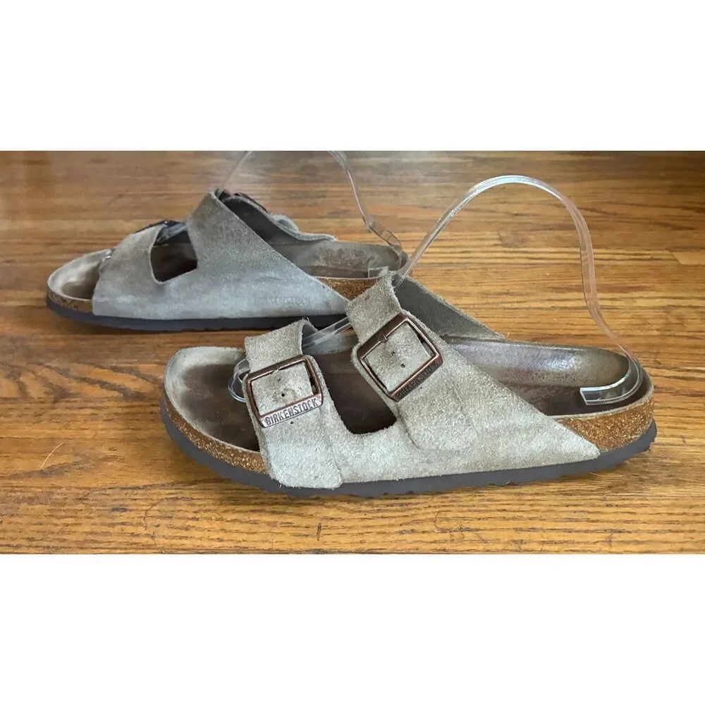 Birkenstock Taupe Gray Soft Footbed Suede Arizona Sandals Shoes   Adult Size 44
